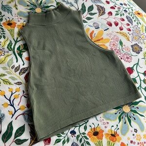 Zara Sage Green Ribbed Sleeveless Tunic, Bodycon, Crop Top